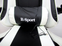 Fotel Gamingowy K4 R-Sport BIAŁO-CZARNY z podnóżkiem+masażer