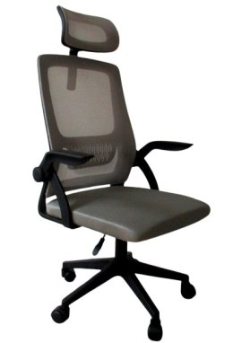 Fotel Obrotowy K9 SZARY, Krzesło biurowe z zagłówkiem
